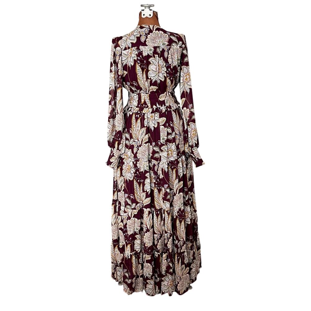 Yumi Kim Sz M Frida Maxi Dress Maroon Paisley Cinch Waist Wedding Guest Feminine - Picture 3 of 16